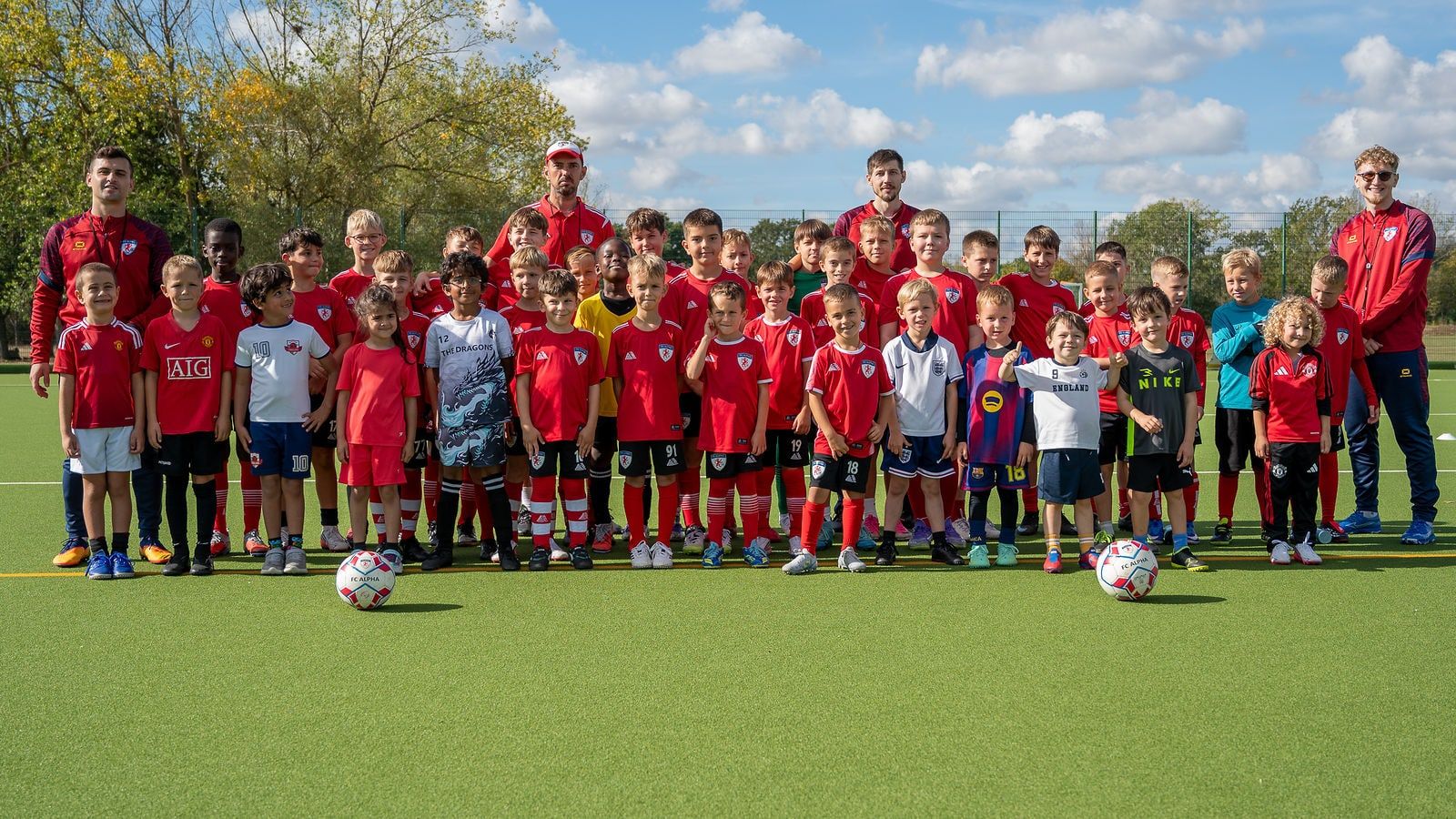 The whole FC Alpha academy with its coaches at Basildon Sporting Village