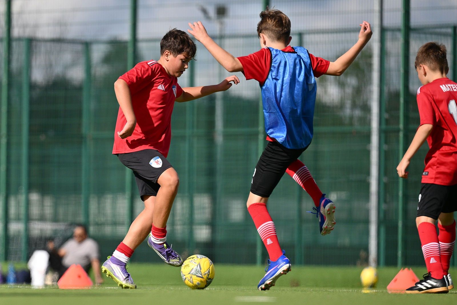 Under 10 & 11 players in a match drill at FC Alpha Academy, Basildon